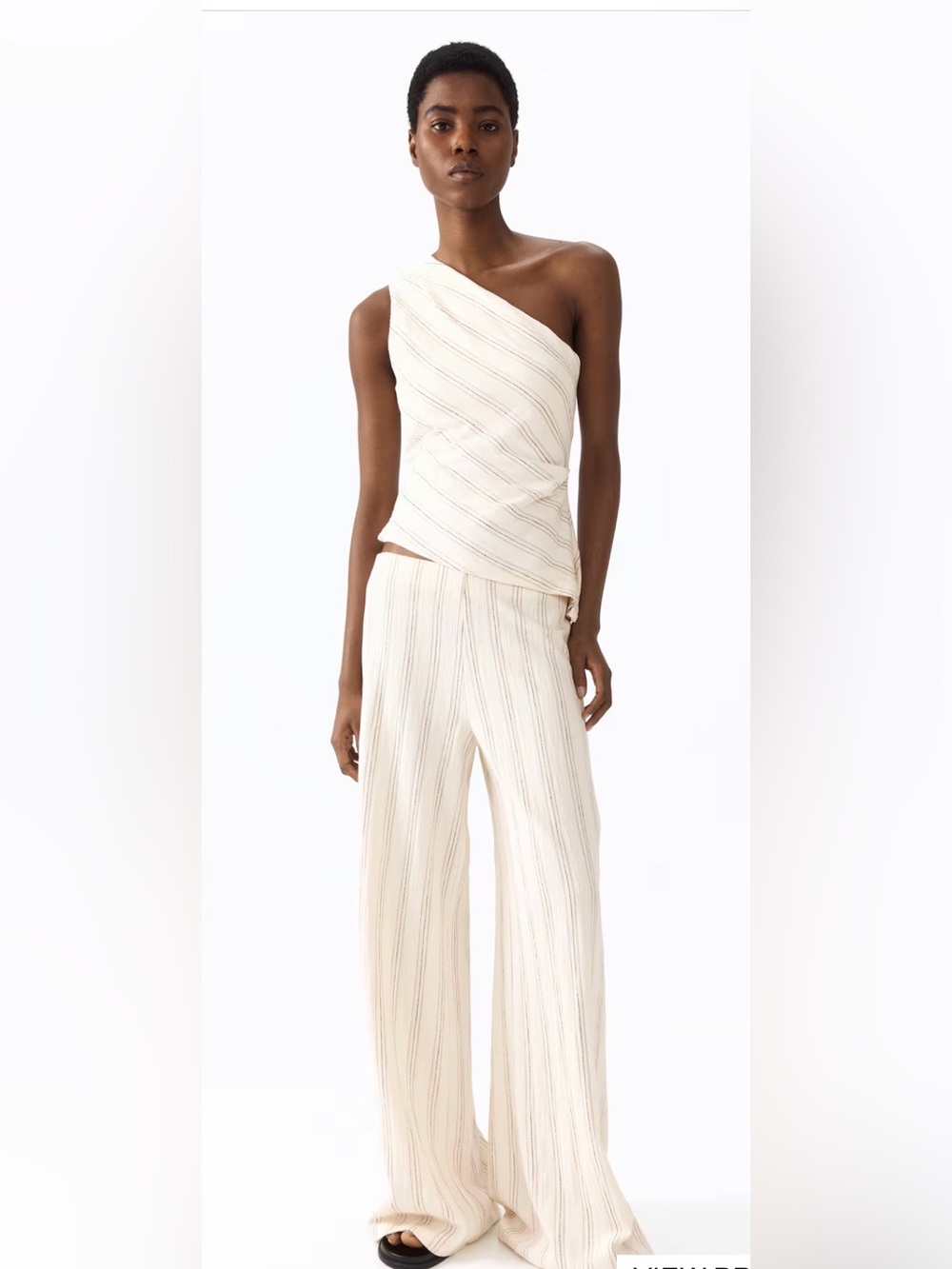 Cream One-Shoulder Wide-Leg Set